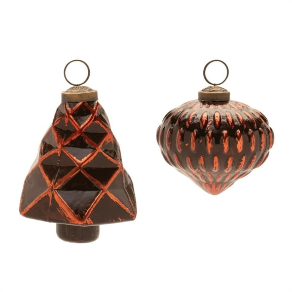 Melrose Textured Glass Tree and Onion Ornament Set of 6