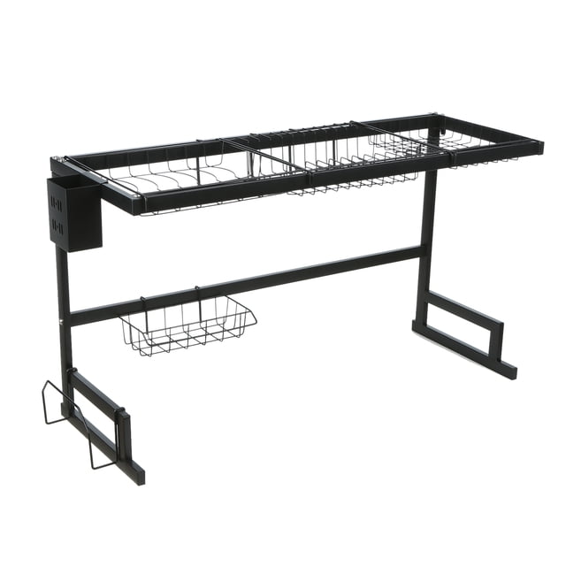 Estante de cocina negro para escurridor de acero inoxidable extra resistente, organizador de utensilios 65cm/85cm, antioxido y lavable.