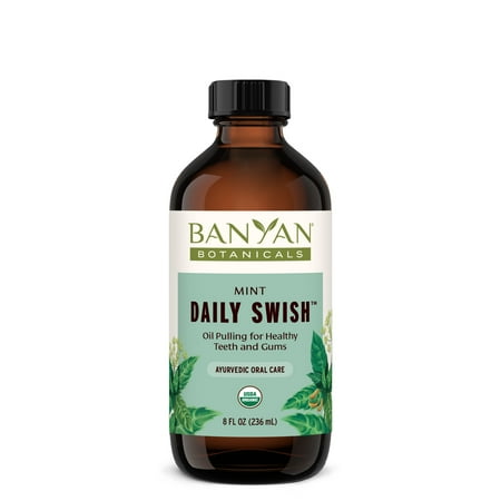 Banyan Botanicals Mint Daily Swish – Organic Ayurvedic Pulling Oil with Coconut Oil – Mouthwash for Fresh Breath and Sparkling Oral Health* – 8 oz – Non GMO Sustainably Sourced Vegan
