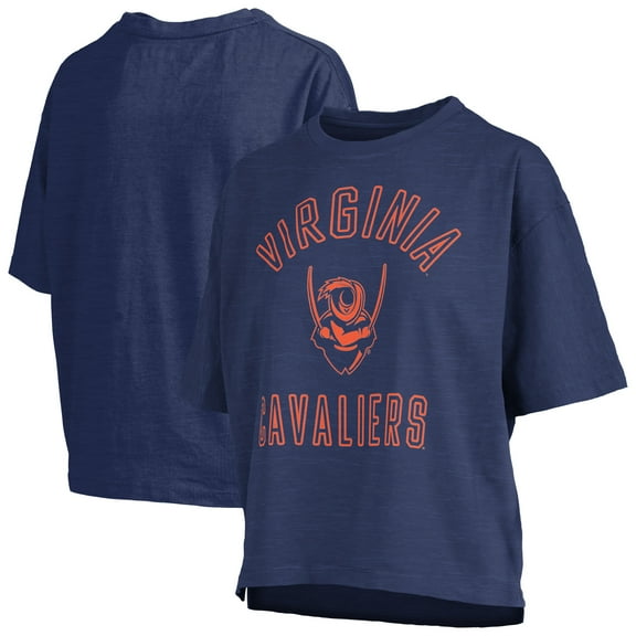 Women's Pressbox Navy Virginia Cavaliers Motley Crew Bishop Waist Length Oversized Slub T-Shirt