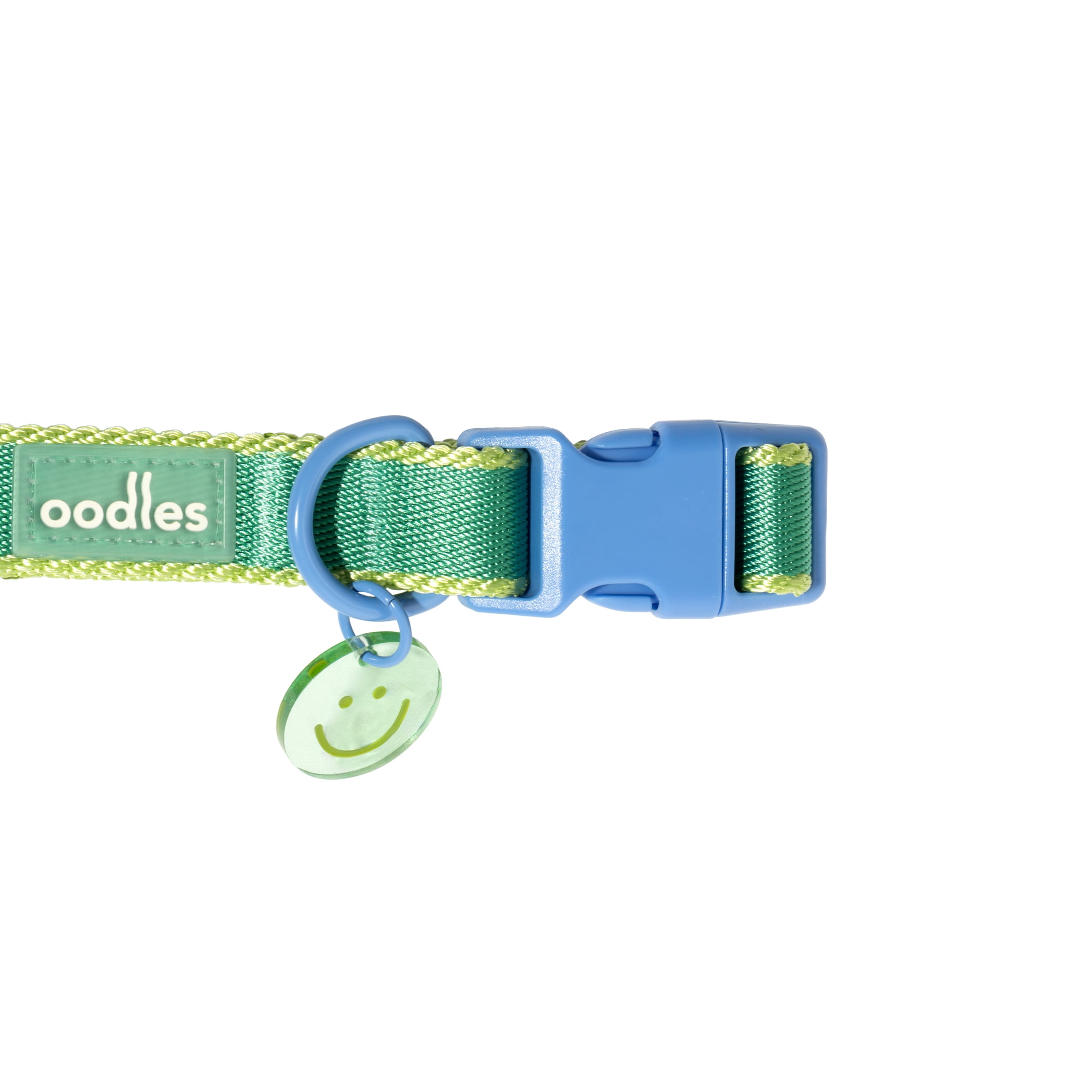 Oodles Smiley Charm Striped Polyester Fashion Dog Collar, Green, XL