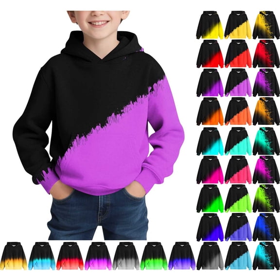 Teyfeniy Boys Print Hoodies Gradient Color Fashion Colorful Pullover Sweatshirts Hooded Long Sleeve Fall Winter Going out Activity Clothes, for 4 to 14 Years