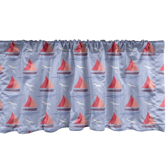 Ambesonne Nautical Window Valance, Ships Waves Seagulls Art, 54" X 12", Dark Coral and Pale Ceil Blue