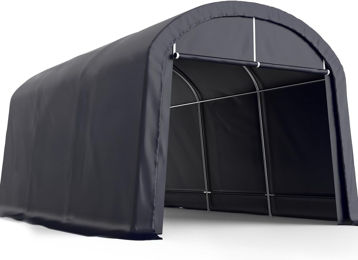 KING BIRD 10' x 15' Round Style Garage Shelter Anti-Snow Heavy Duty Storage Shelter Carport Portable Canopy Storage Shelter Shed