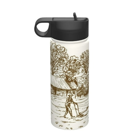 

Adobk Plowed Field With Horses Print Water Bottle 18oz Sports Insulated Kettle for Cycling Gym Basketball Outdoor Suitable as a Present