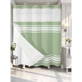 thumbnail image 4 of Sage Green Striped No Hook Shower Curtain Waterproof, Bathroom Curtains with Snap in Liners and See Through Top Window, Farmhouse Beige White Stripes Hotel Style Bathtub Curtains Shower 72"Wx72"L, 4 of 8