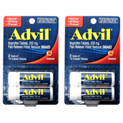 Advil Coated Tablets Pain Reliever and Fever Reducer, Ibuprofen 200mg, 2 x 10 Count Vials Travel Size Pack of 2 (4 vials total)