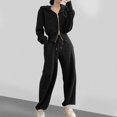 thumbnail image 2 of THDHVS Sweatsuits Women 2 Piece Outfit,Lounge Sets for Women,Women's Fashion Short Hooded Long Sleeve Wide with Trousers Hoodie Set Long Sleeve Hooded Set Black XL, 2 of 7