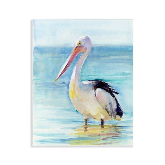 Stupell Industries Pelican Wading in Sea Nautical & Beach Painting Unframed Art Print Wall Art, 11 x 14