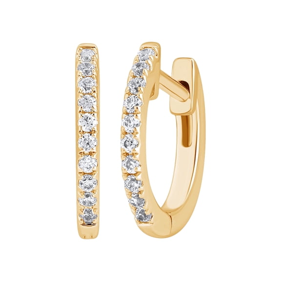 DewberryDiamonds 1/5 ct Round Cut Lab Grown Diamond Hoops & Huggies Earrings for Women | 14k Yellow Gold Plated Silver (Clarity: VS, Color: EF)