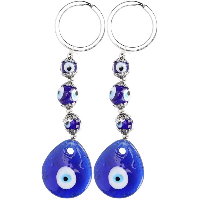 TRAHOO-2Pcs Evil Eye Keychains, Turkish Blue Evil Eye Keychain Metal Set, Crafting Glass Beads Keychain with Keyring Car Hanging Ornament Jewelry Accessories Amulet Decorations of 2 Women or Men Gift
