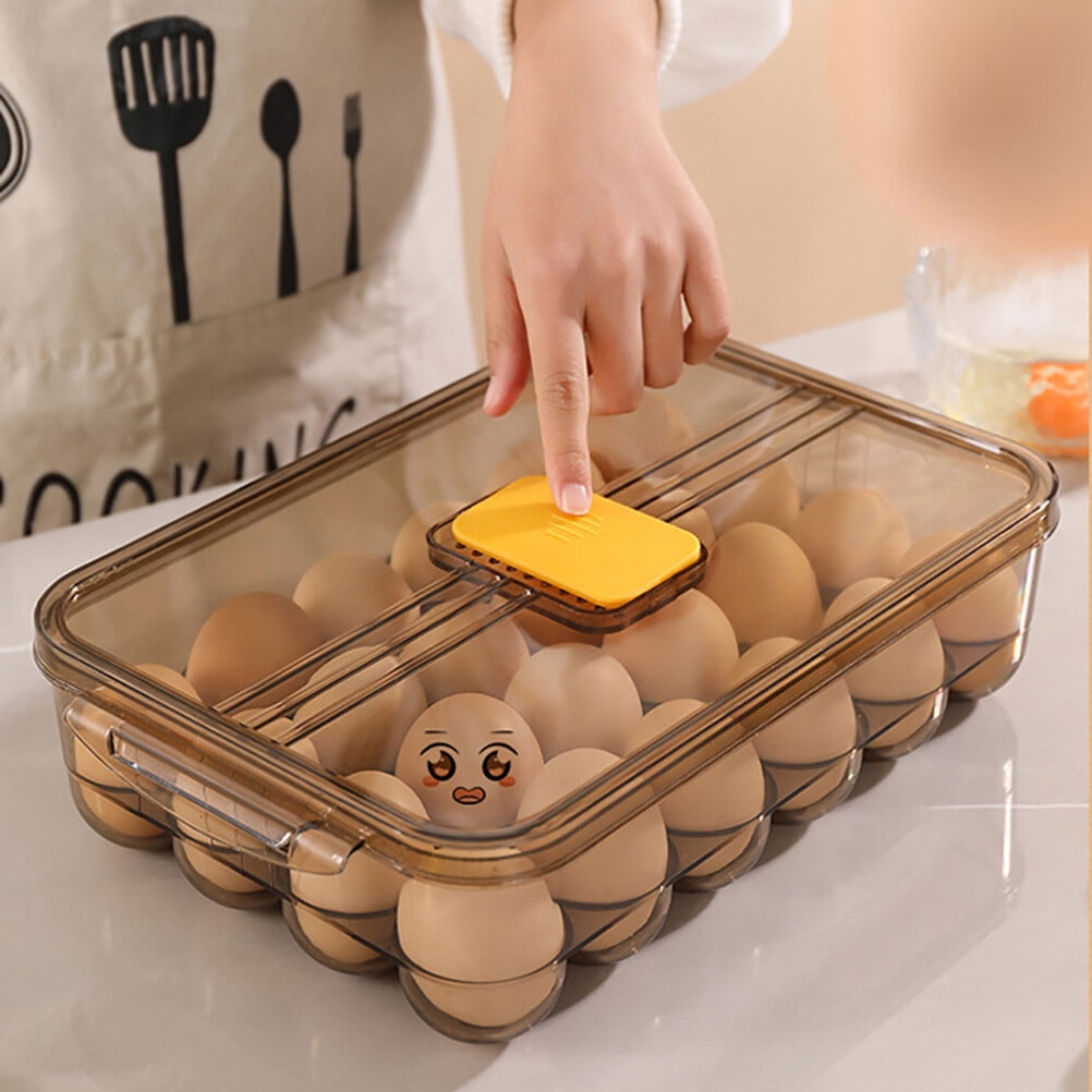 ROMANSENTIAL Egg Storage Rack Brown Pet Material with Lid for Organized Refrigerator Use