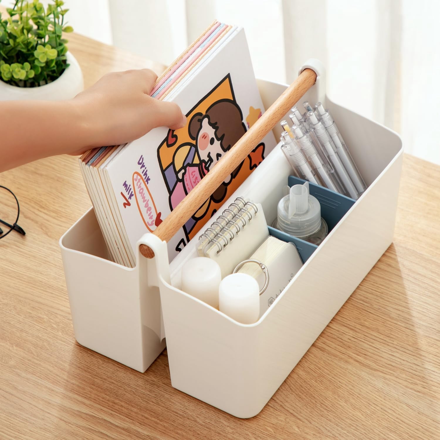 Storage Organizer with Handle, 2 Pack Portable Marker Organizer with Adjustable Divided for Art Supplies, Makeup, Sewing, Colored