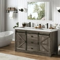 thumbnail image 7 of Blotout Double Bathroom Vanity with Sink & Faucet & Sewer Pipes, 59" Farmhouse Bathroom Vanity Cabinet Set with Sliding Barn Door & 3 Drawers, Freestanding Bath Storage Vanity Sink, 7 of 7