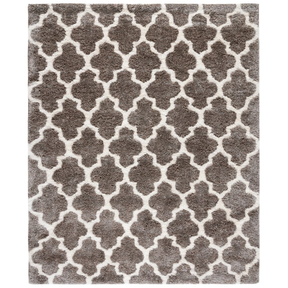 SAFAVIEH Barcelona Mira Geometric Shag Area Rug, Ivory/Silver, 9' x 12'