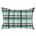 Black Green Throw Pillow Cover, Contemporary Check Gray Stripes Line