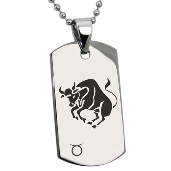 Tioneer Stainless Steel Taurus Astrology Zodiac Sign Engraved Dog Tag Pendant