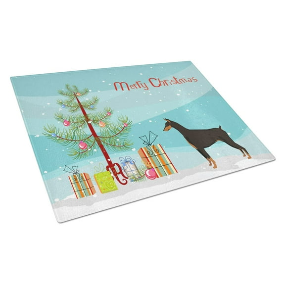 Carolines Treasures CK3535LCB Doberman Pinscher Christmas Tree Glass Cutting Board Large, 12H x 16W, multicolor
