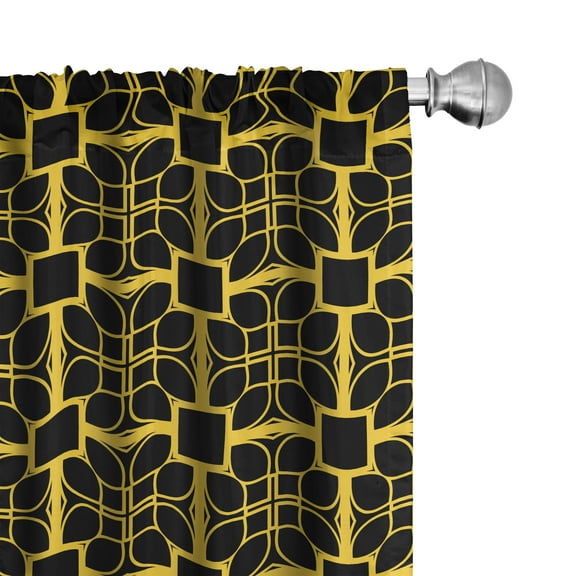 Ambesonne Abstract Curtains, Vintage Art Deco Style, Pair of 28"x63", Mustard Charcoal Grey