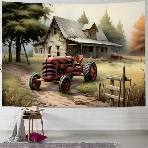 BCIIG Farm House Tractor Fence Tapestry Wall Hanging Unique Style Graphic Tapestries Home Wall Decor Art for Living Room Bedroom Apartment Farmhouse Dorm 40x30inch
