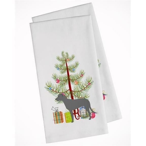 Irish Wolfhound Merry Christmas Tree White Kitchen Towel - Set of 2