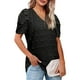 thumbnail image 2 of Verano V Cuello Puff Manga Camiseta Señora Suelta Casual Suizo Punto Manga Corta Blusa Tops para Citas Negro XXL, 2 of 5