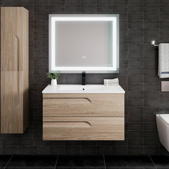 Eviva Joy 36" Maple Wall Mount Bathroom Vanity w/ White Integrated Top