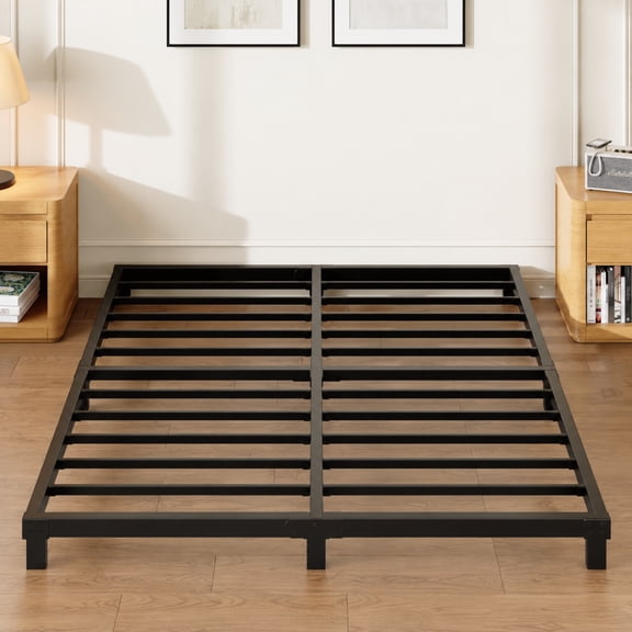Arhomefurni 4 inch Queen Bed Frame, Low Profile Metal Platform Bed Frame, No Box Spring Needed, Noise Free, Easy Assembly, Black