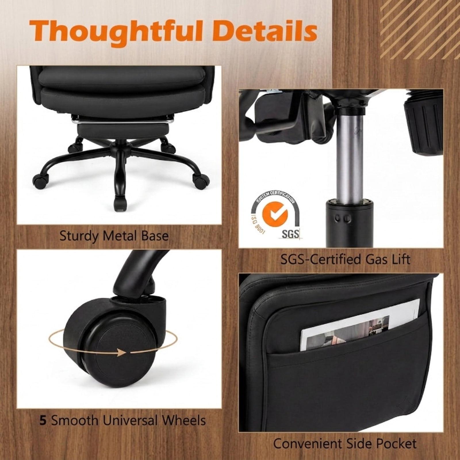Furnibear Big and Tall Executive Office Chair 500 lbs Ergonomic Cross Legged Computer Chair with Retractable Footrest and Flip Up Arms, Black