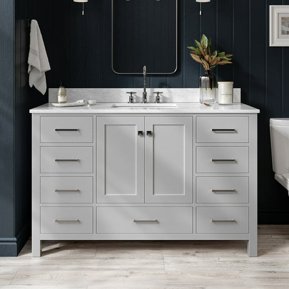 Ariel Cambridge 53 In. Single Rectangle Sink Vanity With Carrara White Marble 0.75 In Countertop In Grey