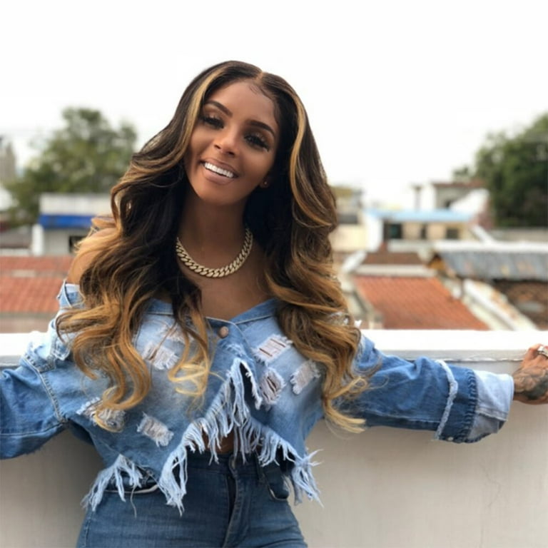 Long Wavy Hair Long Hair Wigs For Ladies Long Ombre Brown Curly Human Hair 4x4 Lace Closure Wigs With Dark Roots 180  Density main image 0