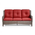 thumbnail image 2 of PARKWELL Outdoor 3 Seats Sofa - Rattan Wicker Patio Couch with Cushions - Steel Frame - Gray Wicker, Red Cushions, 2 of 5