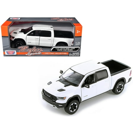 2019 RAM 1500 Rebel Crew Cab Pickup Truck White 1/24-1/27 Diecast Model Car by Motormax