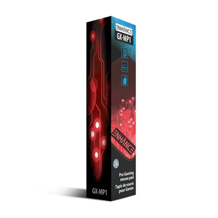 ENHANCE - Large Gaming Mouse Pad XL  with Anti-Fray Stitching  Non-Slip Rubber Base - Red Circuit Design
