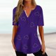 thumbnail image 2 of Tops Cortos para las Mujeres Impresas Blusas Botón Camiseta Manga Corta Cuello en V, Top de Moda para Primavera Verano, 2 of 5