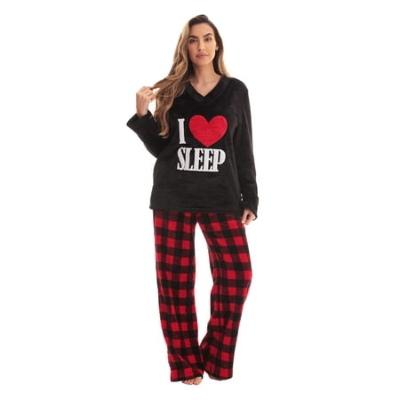

Just Love Plush Pajama Sets for Women 6742-10122-1X (Buffalo Plaid Red Black - I Heart Sleep 2X)