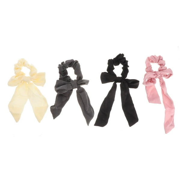 4 piezas de tela para el cabello banda para el cabello Bowknot para la cola de caballo, accesorios para el cabello con cinta para mujeres (Negro, Beige, Gris, Rosa Claro, 1 pieza cada una)