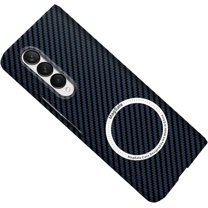 Case for Samsung Galaxy Z Fold 4 5G Case Compatible with MagSafe Charger Carbon Fiber Minimalist Style Slim Fit Anti-Scratch Shockproof Cover, Blue