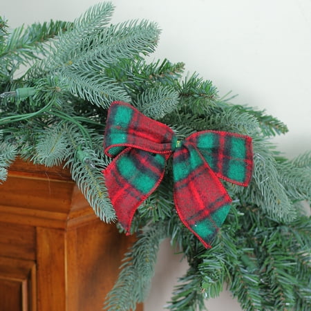 Mini Chiffon Bow - Pack of 6 Red and Green Plaid Wool Mini Christmas Bow Decorations 5