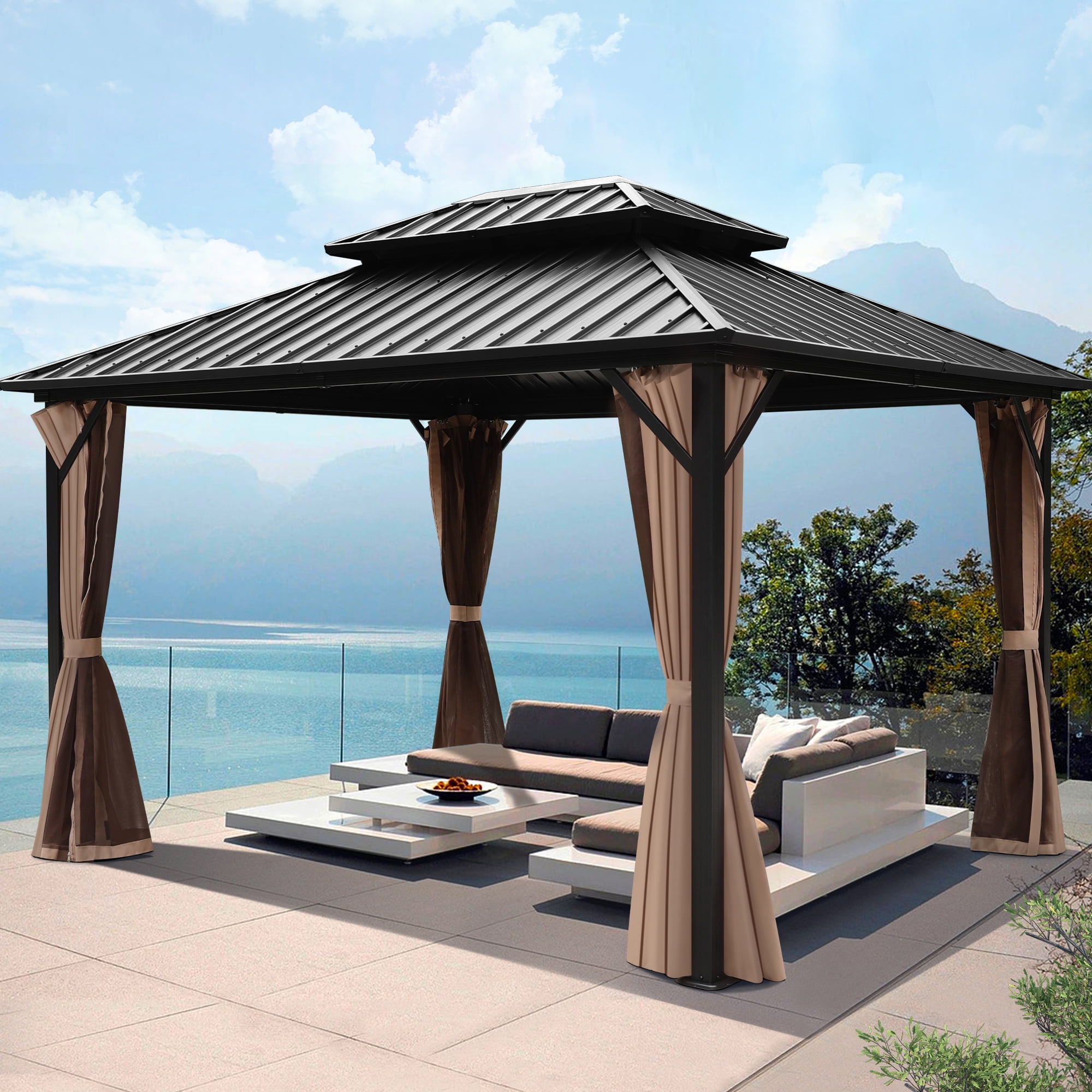 COVERONICS 10x12FT Outdoor Galvanized Steel Top Gazebo with Double Roof