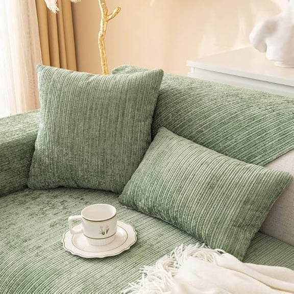 Eryueer 1PC Sofa Pillowcase - Solid Soft Stretch Throw Pillow Covers 18 x 18 Inch 45 x 45 cm Square Throw Pillow Case for Couch Sofa Home Decoration (Green, Pillowcase 45x45 cm)