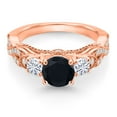thumbnail image 2 of Gem Stone King 18K Rose Gold Plated Silver Black Onyx and White Moissanite Engagement Ring for Women (1.27 Cttw, Gemstone December Birthstone, Round 6MM and 3MM), 2 of 4