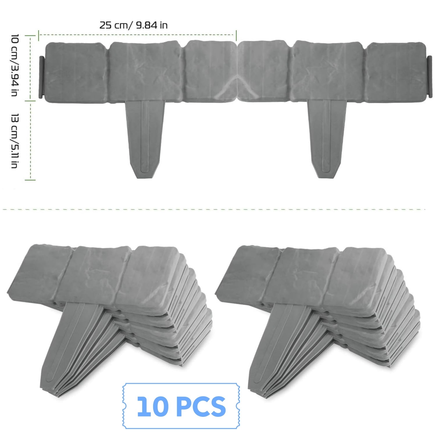 Topboutique Garden Edging Border,10 Pcs Stone-Look Garden Edging Kit,Landscape Edging,Plastic Interlocking Landscape Borders,Imitation Stone Fence for Outdoor Yard Landscaping,Grey