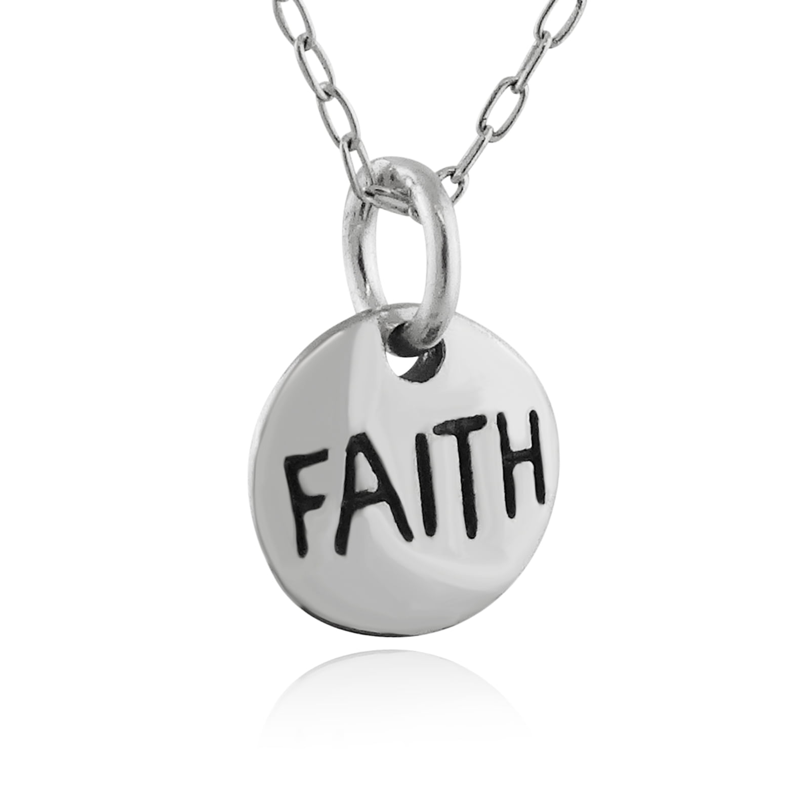 Sterling Silver Tiny Round FAITH Charm Necklace, 18"