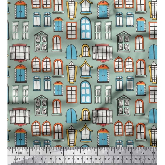 Soimoi Rayon Crepe Fabric Window Architectural Print Fabric by The Yard 46 Inch Wide