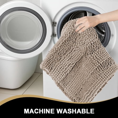 PRIMEBEAU 2 PIECE SOFT PLUSH CUSHION RUG SET, BATHROOM AREA, WATER ABSORBENT, KHAKI