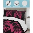 thumbnail image 3 of Full Size Quilt Bedding Set, Pink Ribbon Reversible Summer Quilt 3 Pieces, Wings Romantic Love Heart Flowers Black Lightweight Bedspreads Coverlets with 2 Pillow Shams for All Seasons, 3 of 5