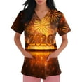 thumbnail image 4 of LHVUOA Scrubs Plus Size Tops for Women Stretchy Scrub V Neck Tee Happy New Year 2026 Print Casual Nursing Shirts with Pockets, 4 of 5