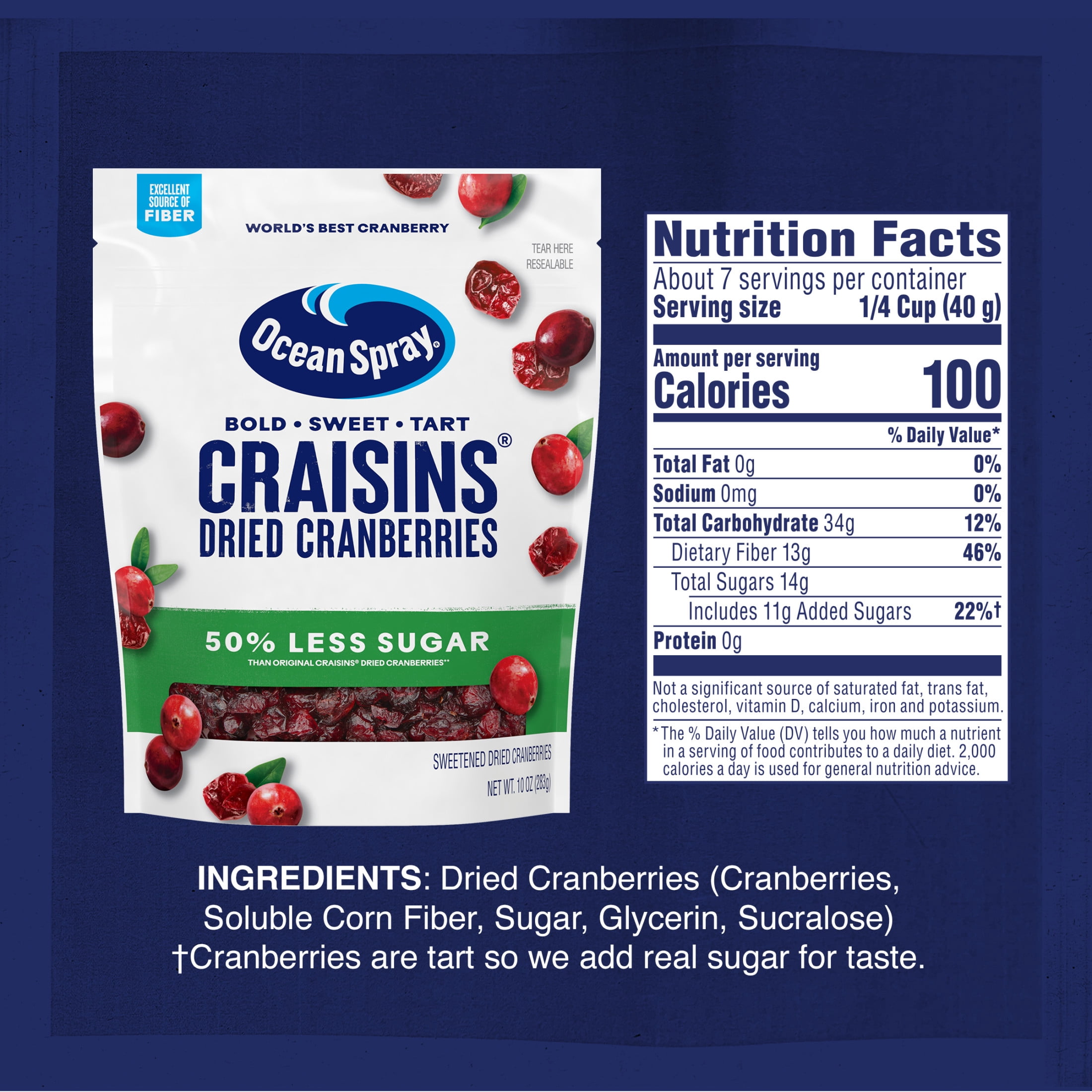 (3 pack) Ocean Spray® Craisins®, 50% Less Sugar Dried Cranberries, Dried Fruit, 10 oz Pouch