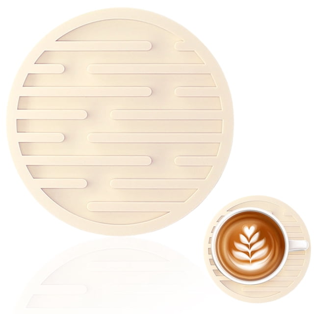 Round Silicone Drink Coaster, 10cm Heat Resistant Table Mat, Non Slip Cup Pad – Multiple Colors, Beige